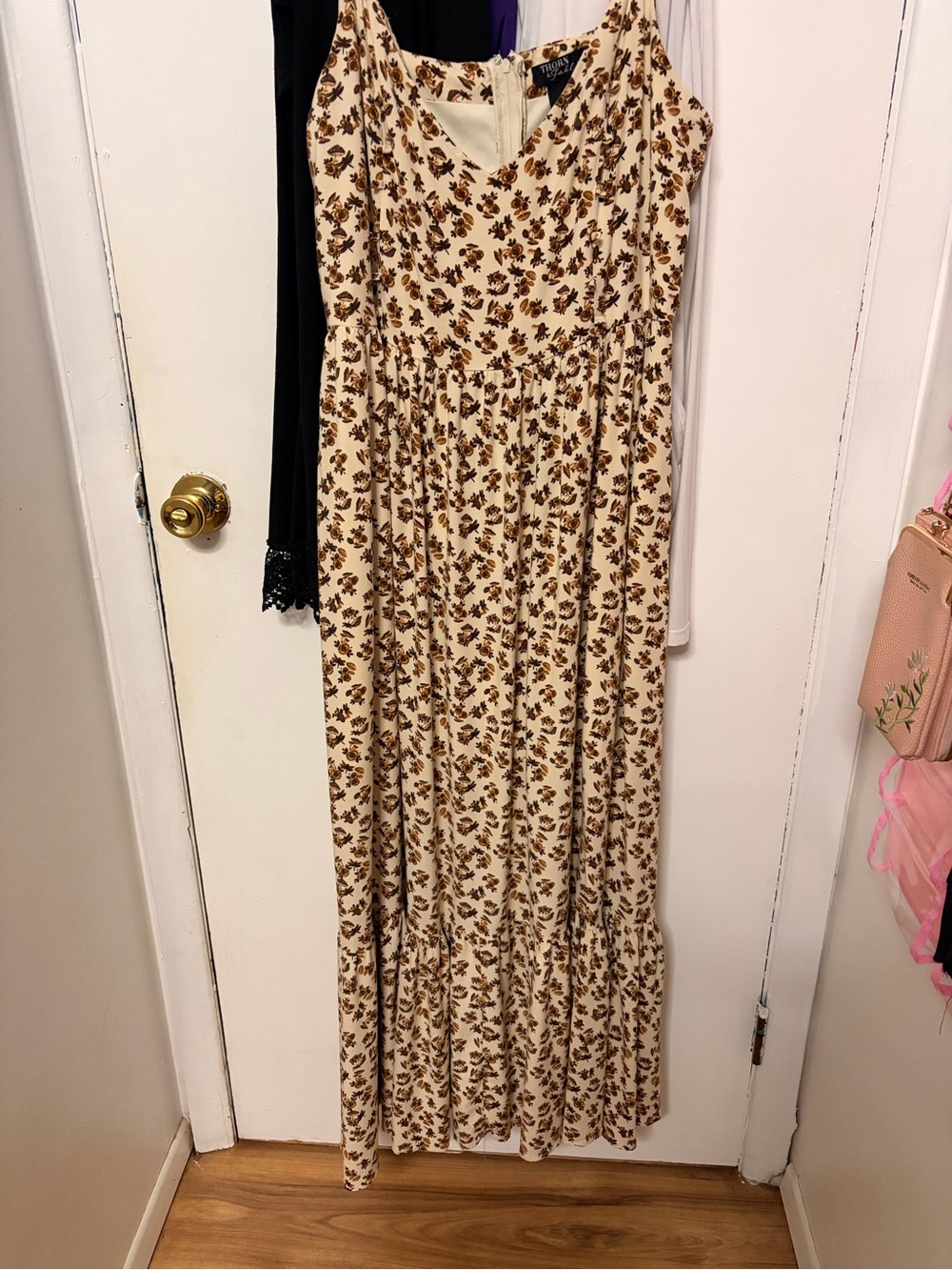 Floral Cream Maxi Dress with Brown Print